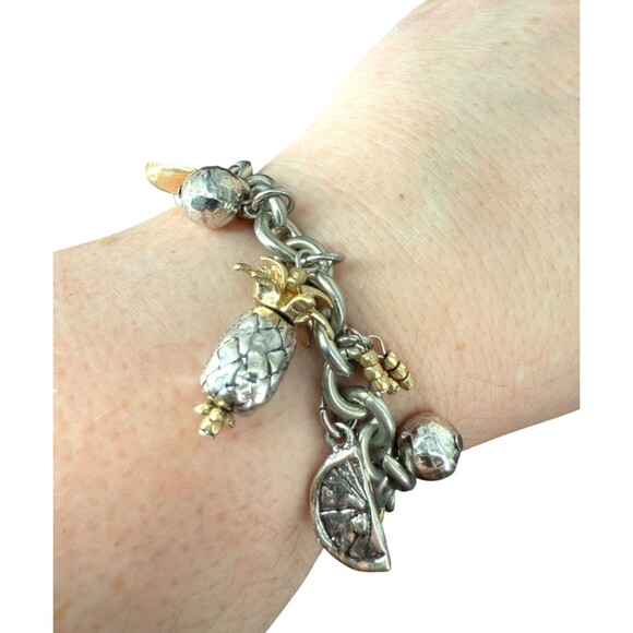 J. Jill Fruit Charms Chunky Chain Bracelet Whimsical Gold Silver Tone Beads NWT - Picture 5 of 10
